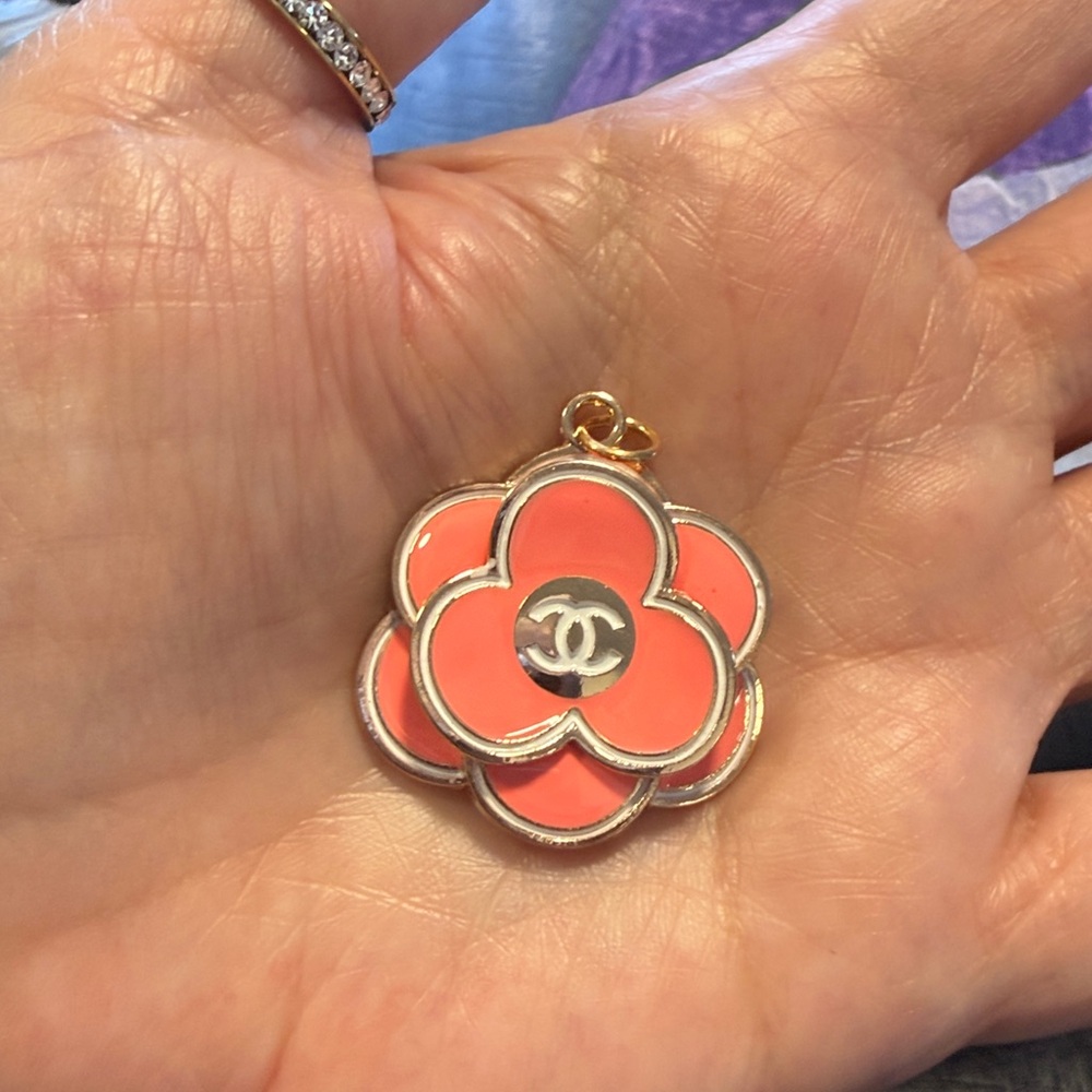 Fashion Coral Camellia Flower Zip Pull Charm